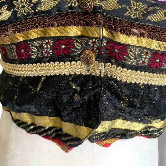 Vintage Contempo Casuals Tapestry Waistcoat Vest Black Gold Red Purple Cropped - Picture 5 of 12